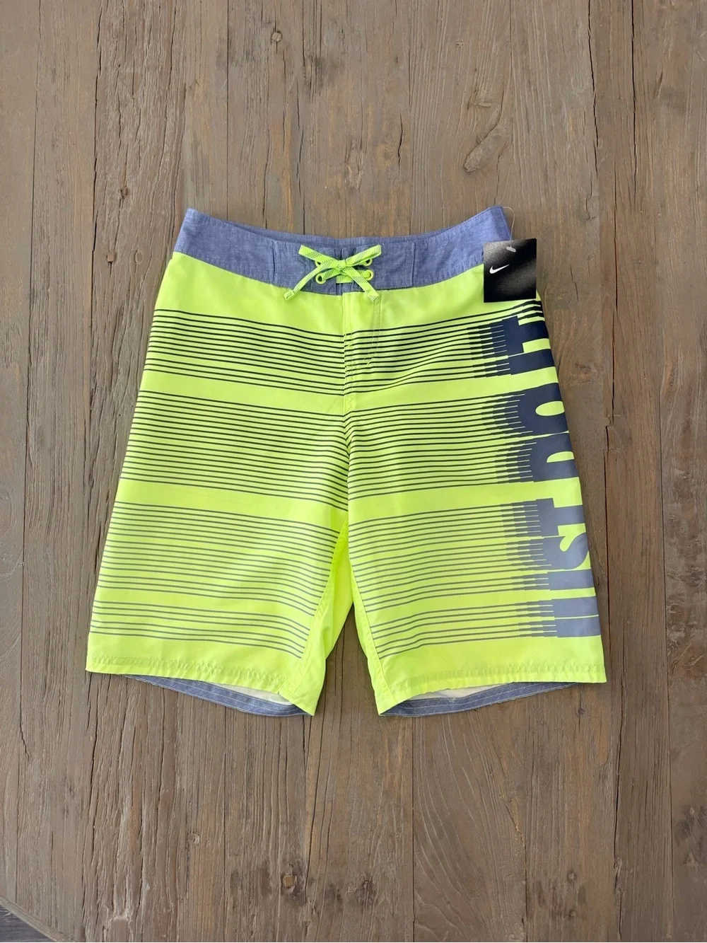 Nike Boys Swim Boardshorts Neon Yellow-green Black/Gray Logo Swim Size-XL NWT